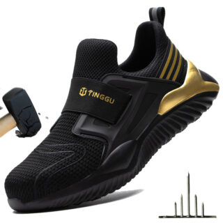 Chaussures de sécurité pour homme noires et dorées sans lacets