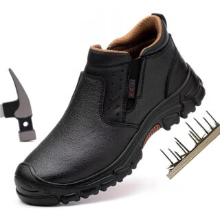 Chaussures de sécurité en cuir pour homme sans lacets et imperméables