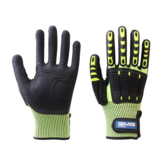 paire de gants recto verso, noir et vert, la manche verte et le bout des doigts verts, sur fond blanc