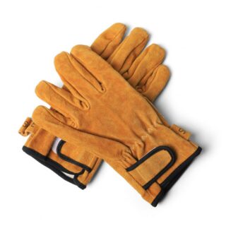 paire de gants thermiques en simili cuir orange sur fond blanc
