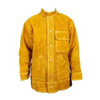 On voit une veste ignifuge jaune en cuir