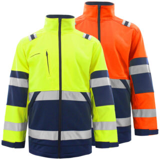 Deux manteaux de sécurité haute visibilité jaunes et oranges fluorescents