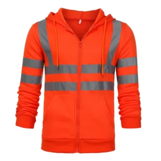 Sweat orange fluoresccent haute visibilité à capuche