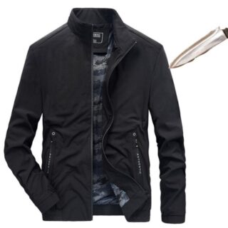 Veste de sécurité noire avec un lame de couteau sur la droite