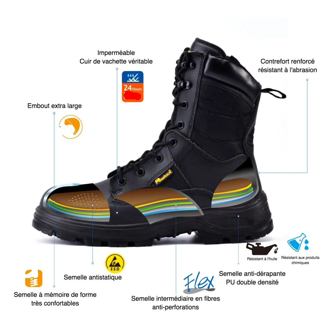 Chaussures de sécurité S1P en cuir pour homme style militaire