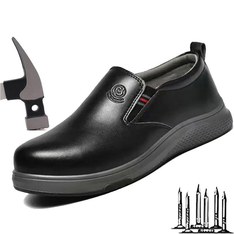 On voit des chaussures de sécurité habillées pour femme, noires, chics et élégantes