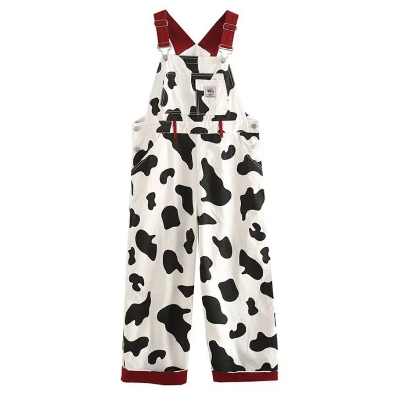 Salopette de travail femme à bretelle avec imprimé vache
